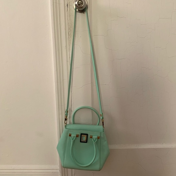 Luana Leather Italy Light Green/Seafoam Diamond Mini Tote with Crossbody Strap - Picture 4 of 7